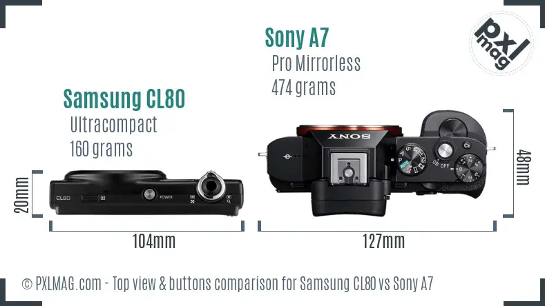 Samsung CL80 vs Sony A7 top view buttons comparison