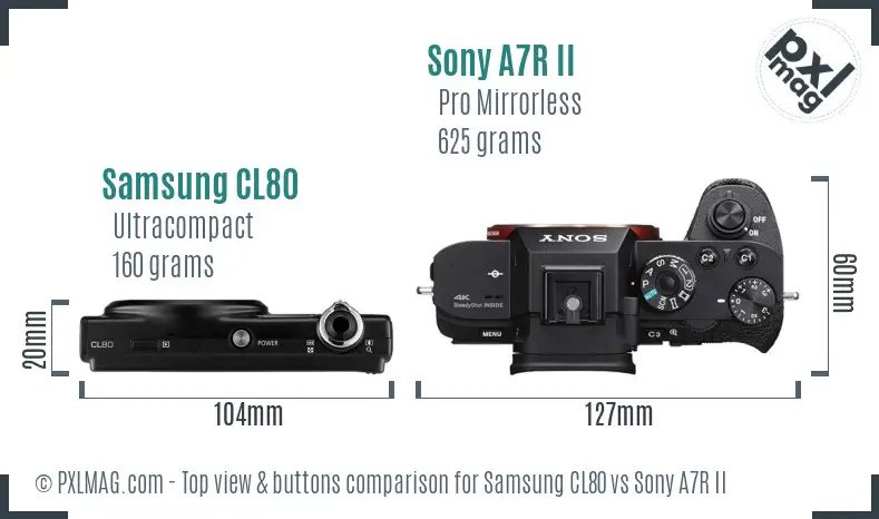 Samsung CL80 vs Sony A7R II top view buttons comparison