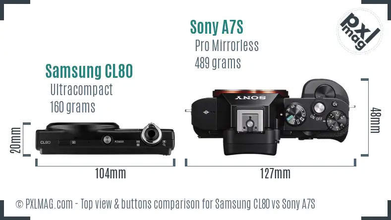 Samsung CL80 vs Sony A7S top view buttons comparison
