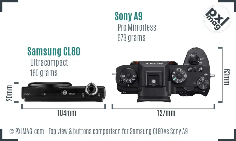 Samsung CL80 vs Sony A9 top view buttons comparison