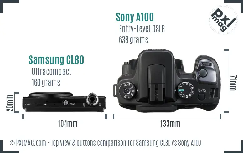 Samsung CL80 vs Sony A100 top view buttons comparison