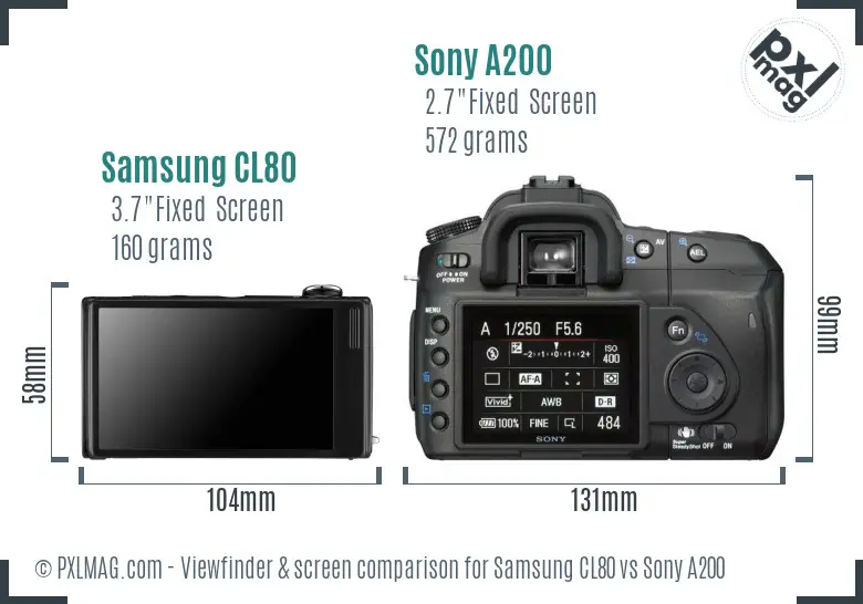Samsung CL80 vs Sony A200 Screen and Viewfinder comparison