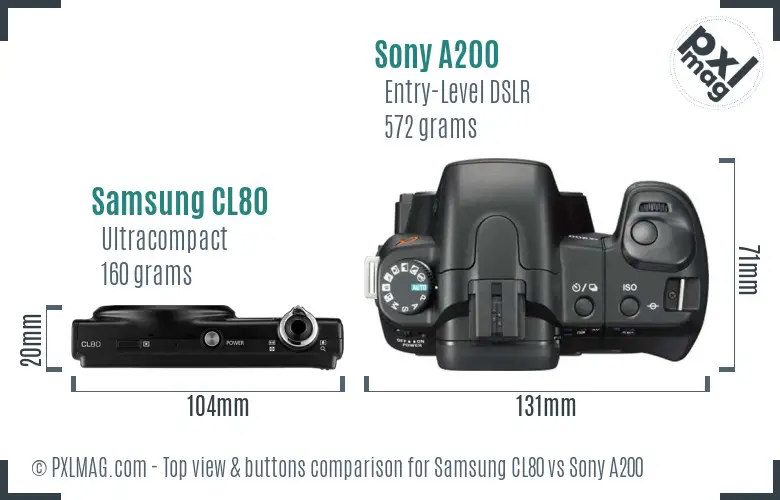 Samsung CL80 vs Sony A200 top view buttons comparison