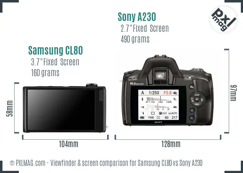 Samsung CL80 vs Sony A230 Screen and Viewfinder comparison
