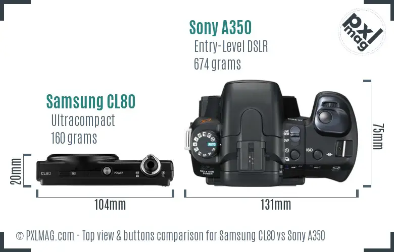 Samsung CL80 vs Sony A350 top view buttons comparison