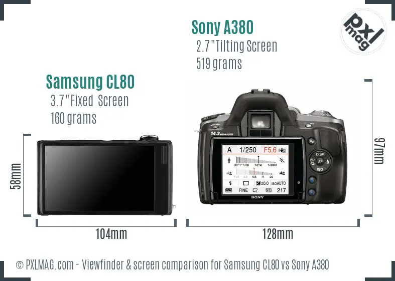 Samsung CL80 vs Sony A380 Screen and Viewfinder comparison
