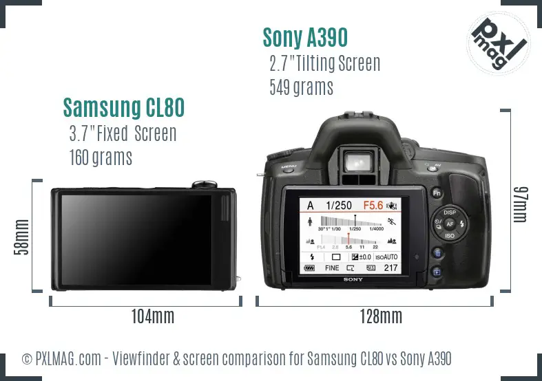 Samsung CL80 vs Sony A390 Screen and Viewfinder comparison