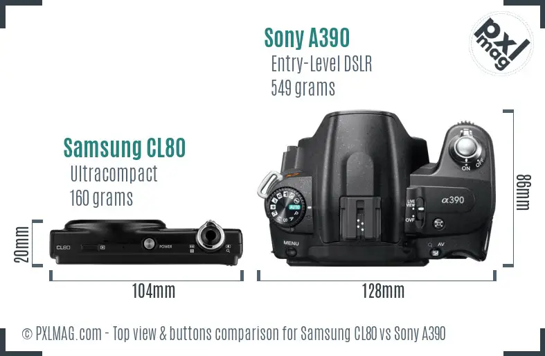 Samsung CL80 vs Sony A390 top view buttons comparison
