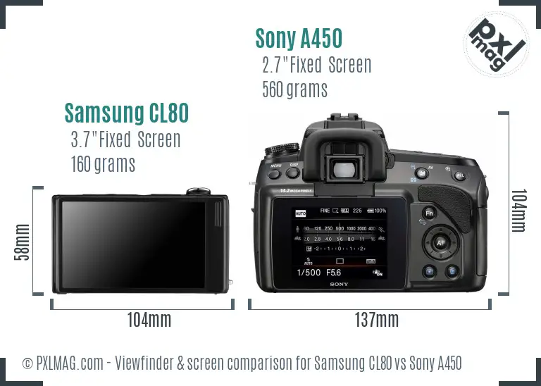 Samsung CL80 vs Sony A450 Screen and Viewfinder comparison