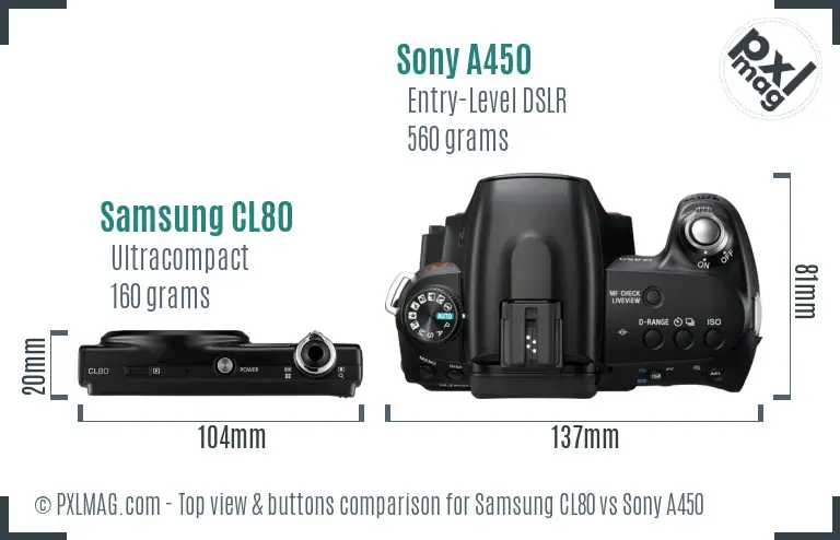 Samsung CL80 vs Sony A450 top view buttons comparison