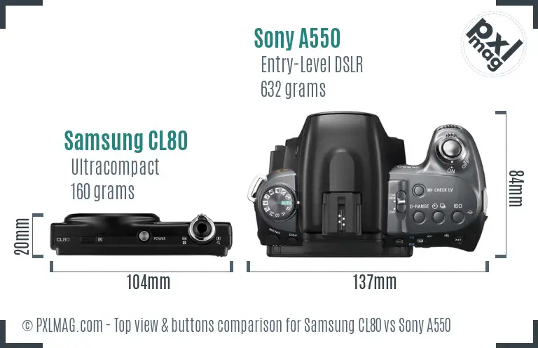 Samsung CL80 vs Sony A550 top view buttons comparison