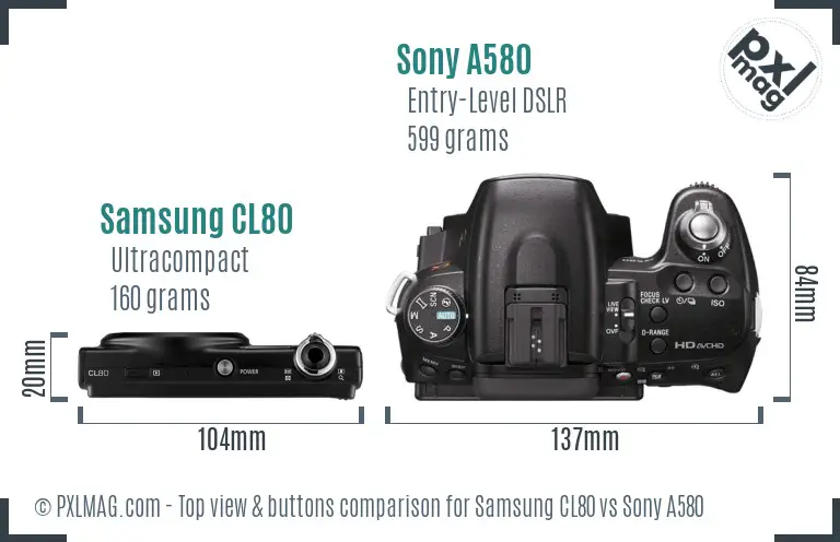 Samsung CL80 vs Sony A580 top view buttons comparison