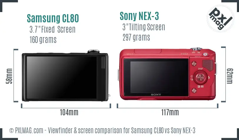 Samsung CL80 vs Sony NEX-3 Screen and Viewfinder comparison