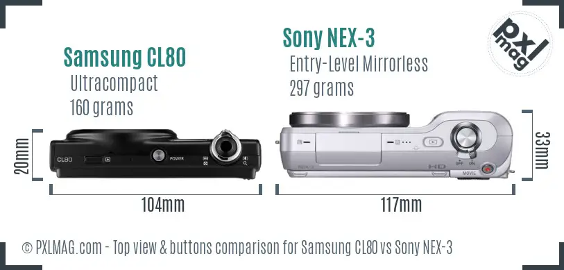 Samsung CL80 vs Sony NEX-3 top view buttons comparison