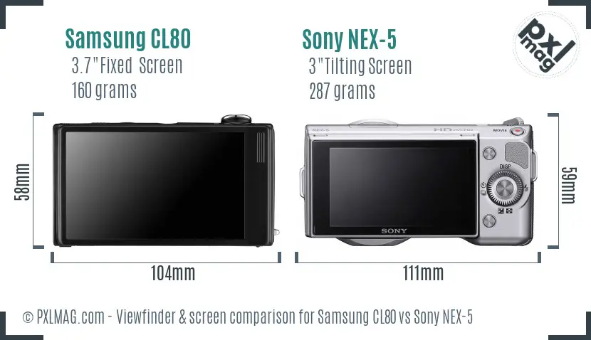 Samsung CL80 vs Sony NEX-5 Screen and Viewfinder comparison