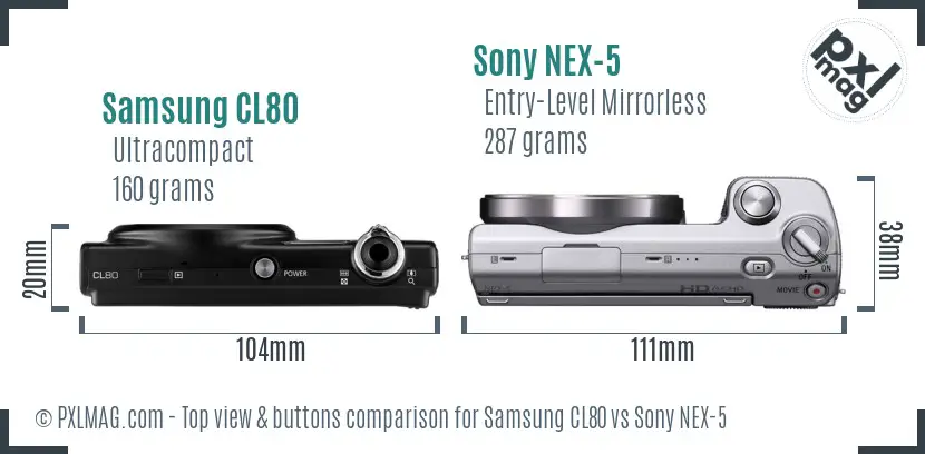 Samsung CL80 vs Sony NEX-5 top view buttons comparison