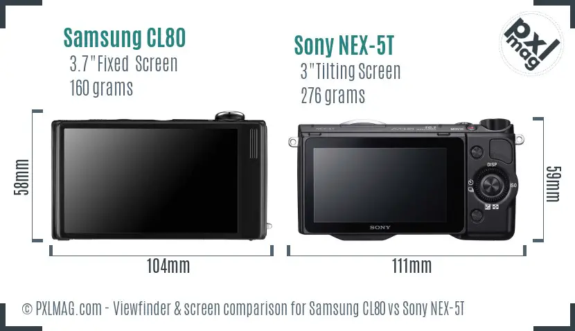 Samsung CL80 vs Sony NEX-5T Screen and Viewfinder comparison