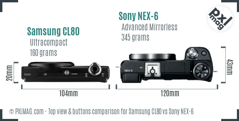 Samsung CL80 vs Sony NEX-6 top view buttons comparison