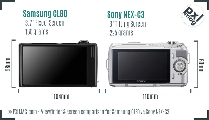 Samsung CL80 vs Sony NEX-C3 Screen and Viewfinder comparison