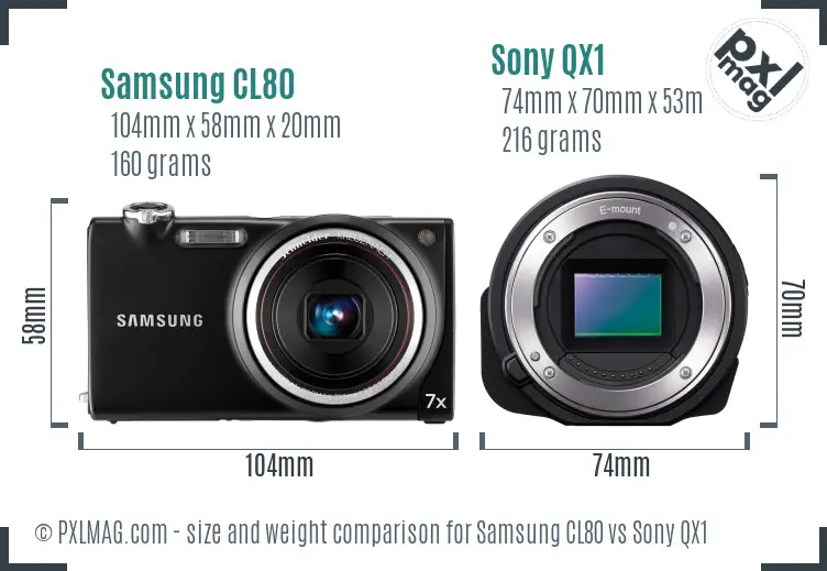 Samsung CL80 vs Sony QX1 size comparison
