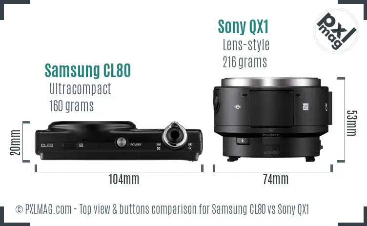 Samsung CL80 vs Sony QX1 top view buttons comparison
