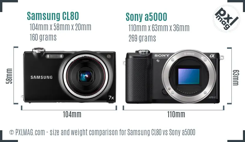 Samsung CL80 vs Sony a5000 size comparison