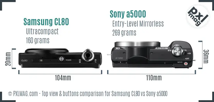 Samsung CL80 vs Sony a5000 top view buttons comparison