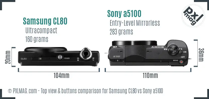 Samsung CL80 vs Sony a5100 top view buttons comparison