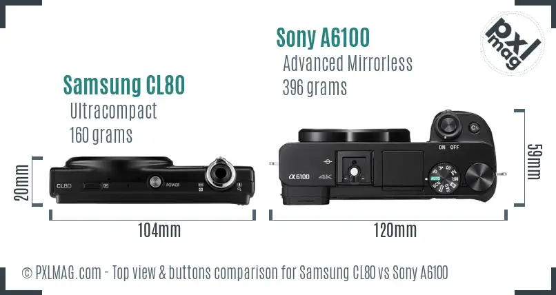 Samsung CL80 vs Sony A6100 top view buttons comparison
