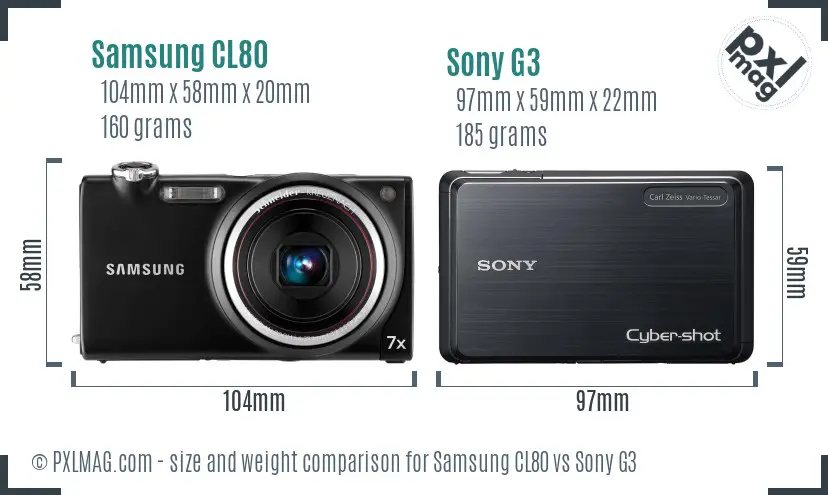 Samsung CL80 vs Sony G3 size comparison