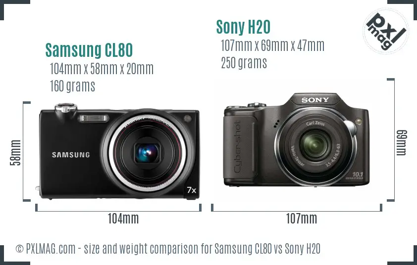 Samsung CL80 vs Sony H20 size comparison