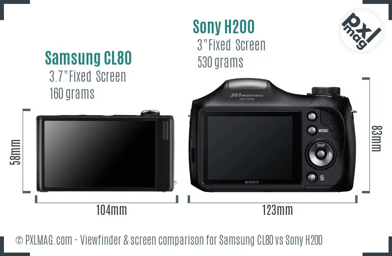 Samsung CL80 vs Sony H200 Screen and Viewfinder comparison