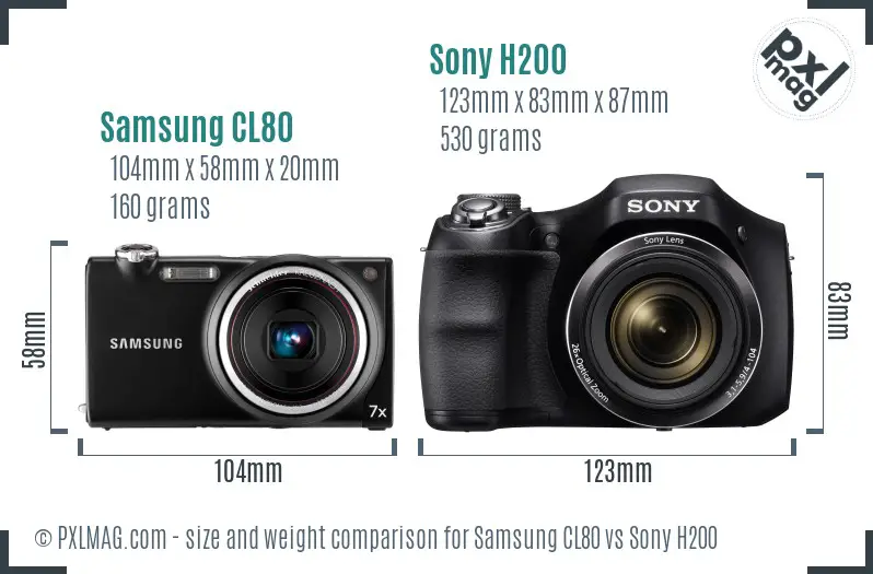 Samsung CL80 vs Sony H200 size comparison