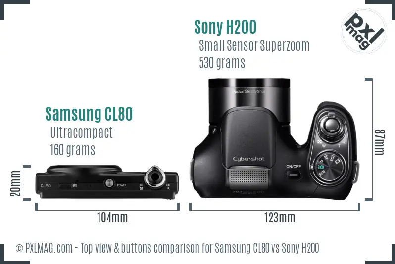 Samsung CL80 vs Sony H200 top view buttons comparison