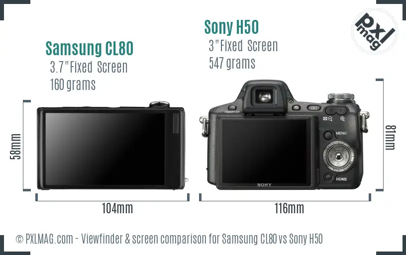 Samsung CL80 vs Sony H50 Screen and Viewfinder comparison