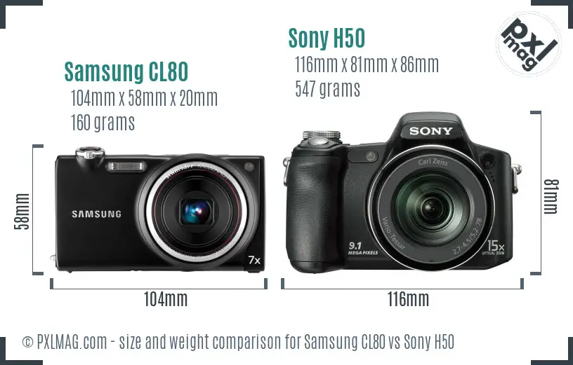 Samsung CL80 vs Sony H50 size comparison