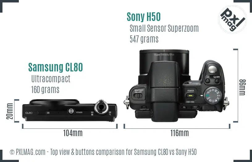 Samsung CL80 vs Sony H50 top view buttons comparison