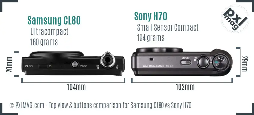 Samsung CL80 vs Sony H70 top view buttons comparison Samsung CL80 vs Sony H70 top view buttons comparison