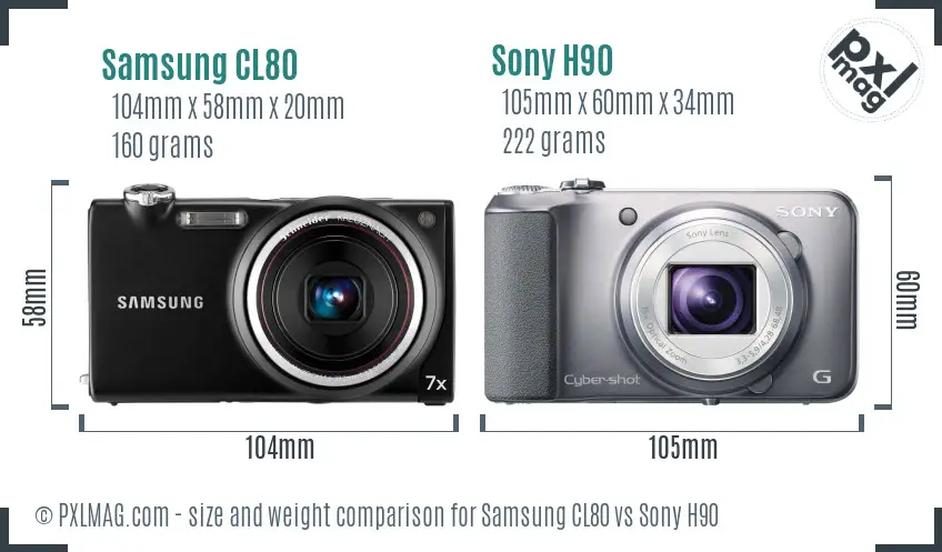 Samsung CL80 vs Sony H90 size comparison