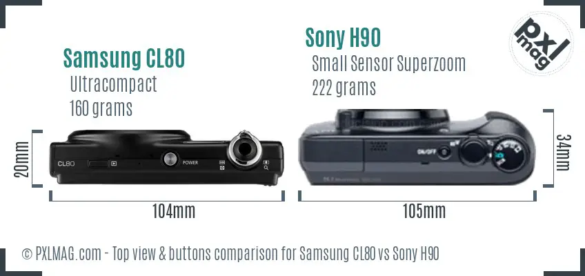 Samsung CL80 vs Sony H90 top view buttons comparison