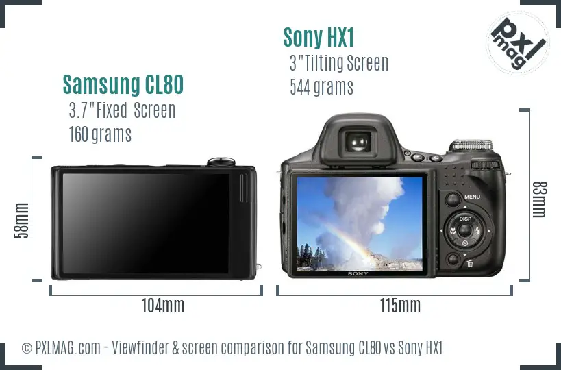 Samsung CL80 vs Sony HX1 Screen and Viewfinder comparison