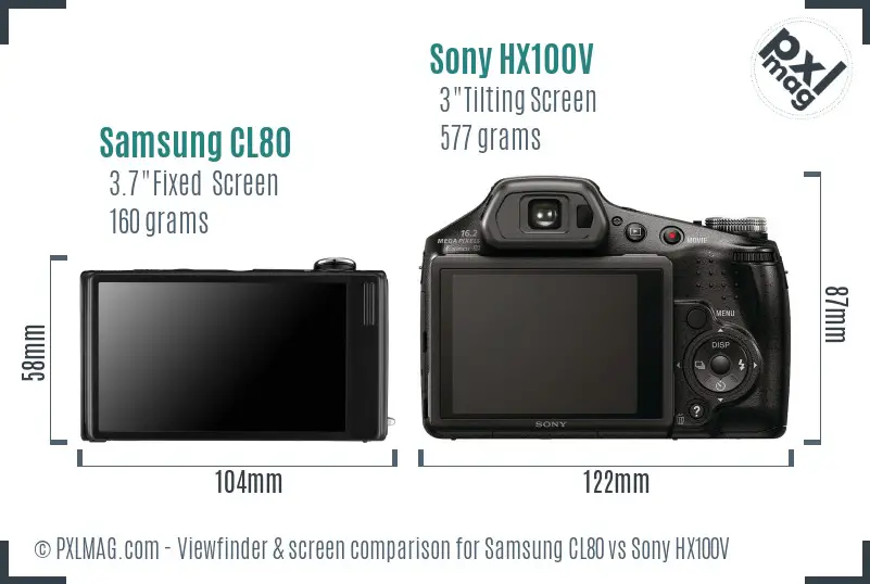 Samsung CL80 vs Sony HX100V Screen and Viewfinder comparison