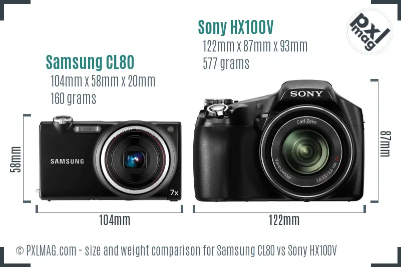 Samsung CL80 vs Sony HX100V size comparison