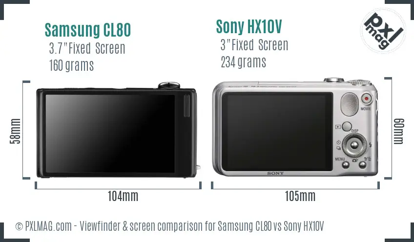 Samsung CL80 vs Sony HX10V Screen and Viewfinder comparison
