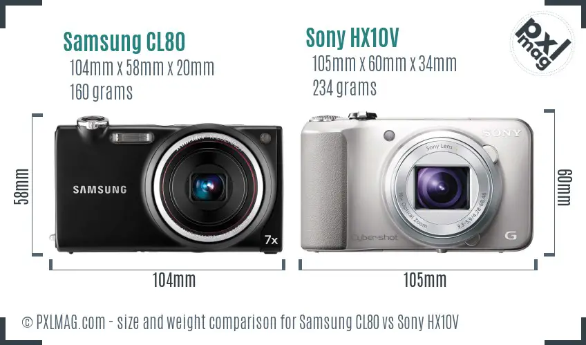 Samsung CL80 vs Sony HX10V size comparison