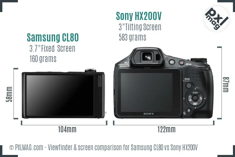 Samsung CL80 vs Sony HX200V Screen and Viewfinder comparison