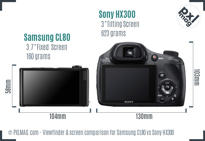 Samsung CL80 vs Sony HX300 Screen and Viewfinder comparison