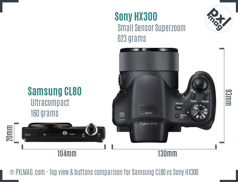 Samsung CL80 vs Sony HX300 top view buttons comparison