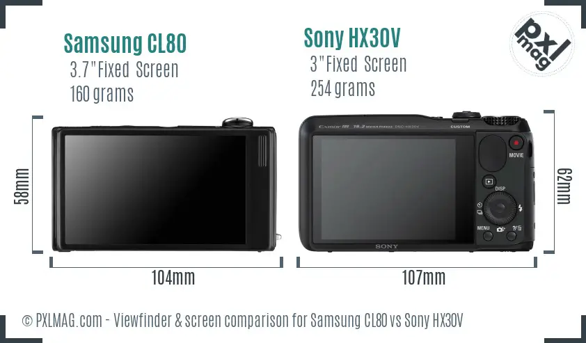 Samsung CL80 vs Sony HX30V Screen and Viewfinder comparison