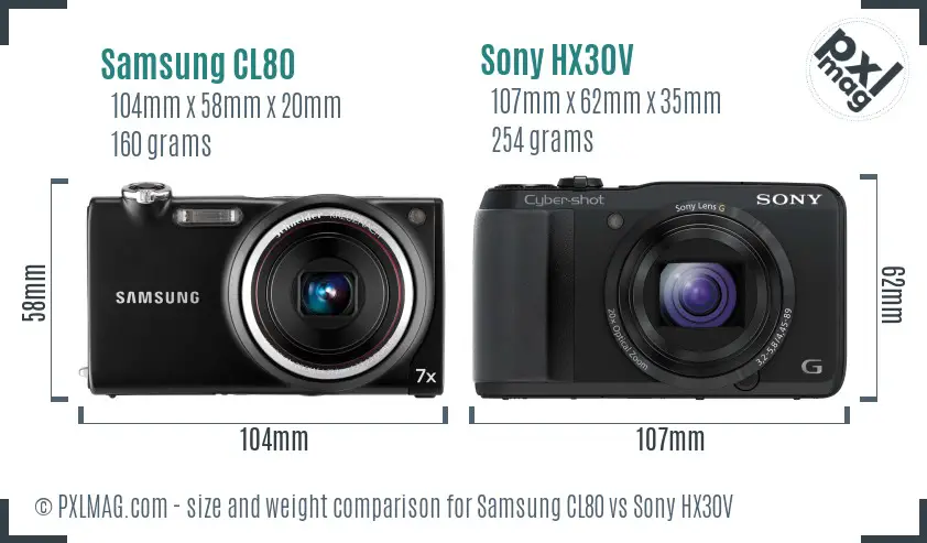 Samsung CL80 vs Sony HX30V size comparison